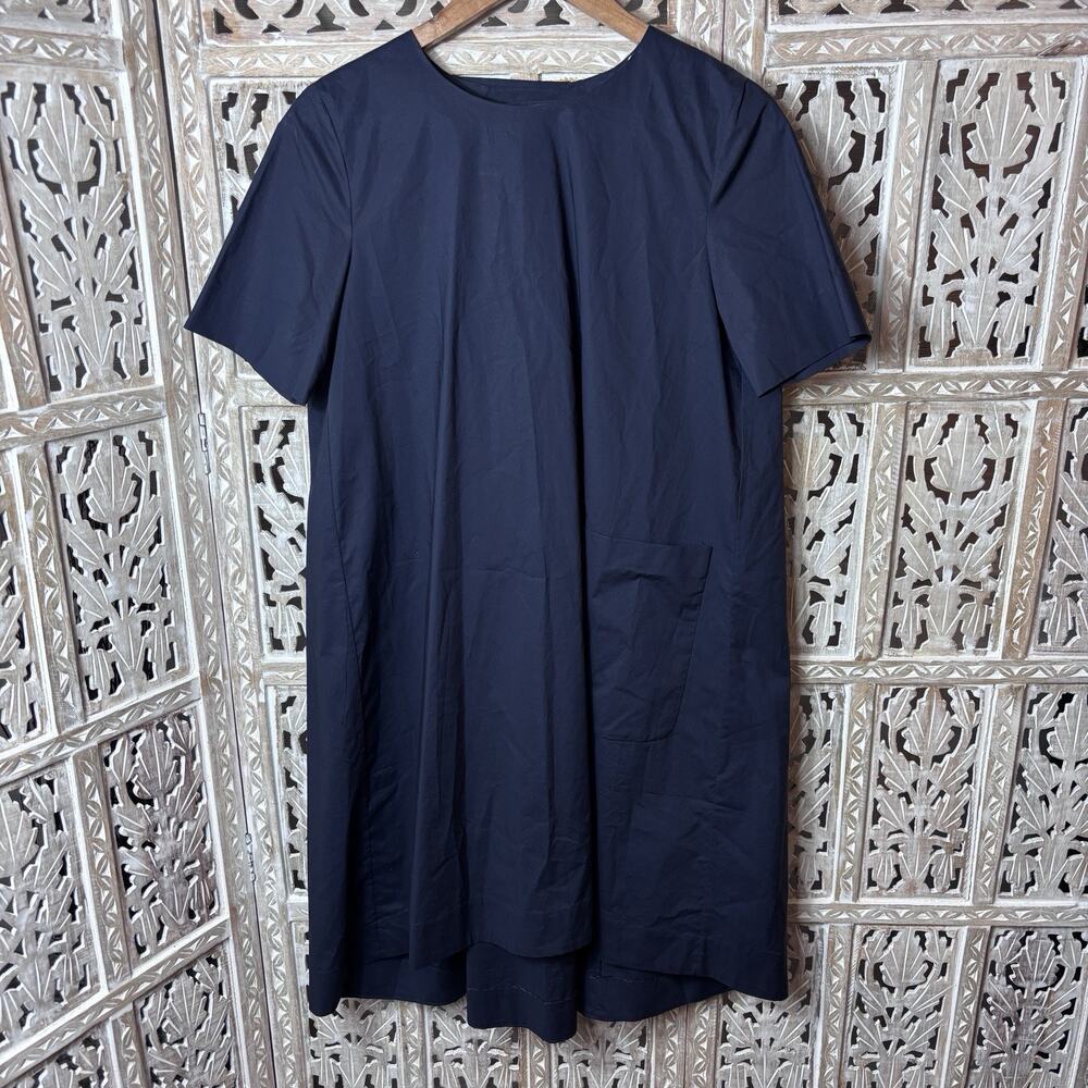 COS Oversized Dress SZ 6 Navy Blue Knee Length 1 Pocket Short Sleeve Lagenlook